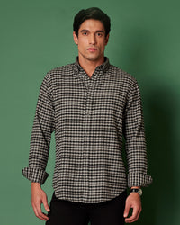 Black & Grey Brushed Herringbone Checked Shirt