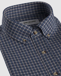 100% Linen Checked Shirt - Navy