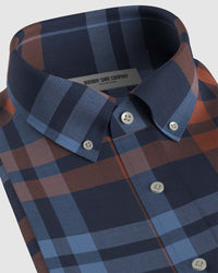 Japanese Cotton Checked Shirt - Navy & Brown