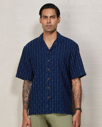 Blue Half-Sleeve Cotton Denim Shirt