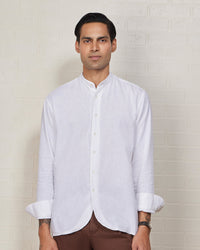 White Cotton Linen Bandhgala Shirt