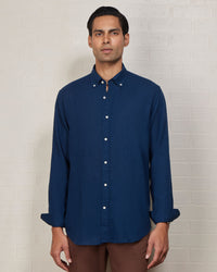 Navy Blended Linen Soft Washed Shirt
