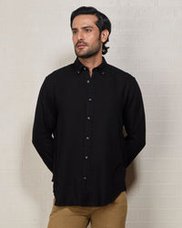 Black Blended Linen Soft Washed Shirt
