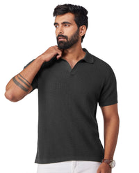 Signature Flat Knit Johnny Polo T-Shirt - Grey