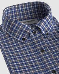 Cotton Brushed Oxford Checked Shirt - Blue & Grey
