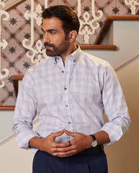 Grey & White Dobby Checked Shirt