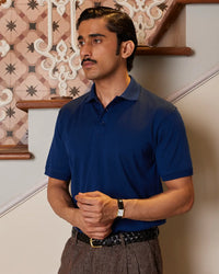 100% Merino Wool Polo T-shirt - Dark Blue
