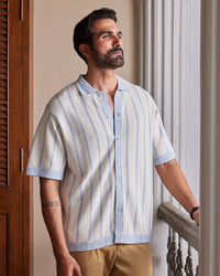 Light Blue & White Striped Flat Knit Shirt