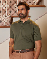 100% Merino Wool Polo T-shirt - Olive