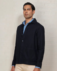 Aven Cotton Linen Shacket - Navy