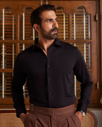 Black Wrinkle-Free Bamboo Blend Satin Shirt