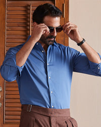 Blue Wrinkle-Free Bamboo Blend Satin Shirt