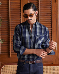 Black & Olive Corduroy Checked Shirt