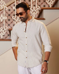 Green & Ecru Striped Shirt