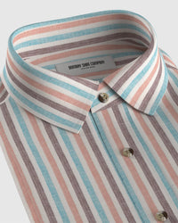 100% Linen Striped Shirt - Orange & Blue