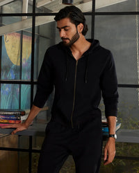 Luxe Journey Zipper Hoodie - Black