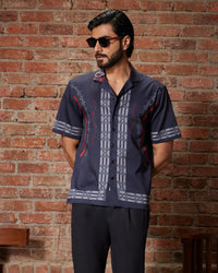 Navy & Red Circle Print Satin Shirt