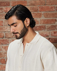Ecru Jacquard Flat Knit Shirt