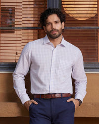 Giza Cotton Light Blue & White Twill Checked Shirt