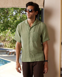 Light Green Cooper Collar Double Cloth Shirt