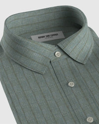 100% Linen Striped Shirt - Green