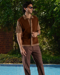 Mocha Duo-Tone Flat Knit Shirt