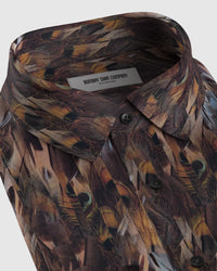 Japanese Feather Printed Shirt - Beige