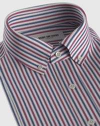 Easy-Care Cotton Striped Shirt - Red & Navy