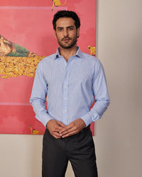 Giza Cotton Mid Blue Checked Shirt
