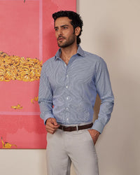 Giza Cotton Navy Checked Shirt