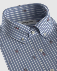 Japanese Puppy Motif Striped Shirt - Blue & White