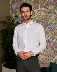 White Textured Twill Shirt