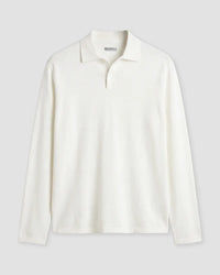 Signature Flat Knit Long Sleeve  Polo - Ecru