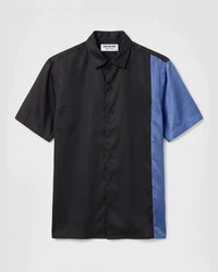 Blue & Black Colour Blocked Cupro Shirt