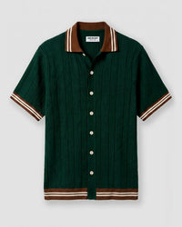 Green Jacquard Flat Knit Half-Sleeve Shirt