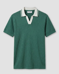 Signature Flat Knit Jacquard Johnny Polo - Forest Green