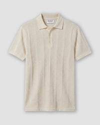 Signature Flat Knit Jacquard Button Polo - Ecru