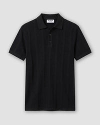 Signature Flat Knit Jacquard Button Polo - Black