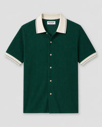 Green Stretch Knit Half-Sleeve Shirt