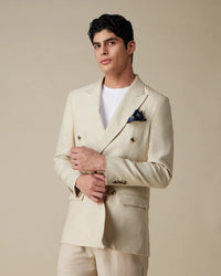 The Cortona 100% Linen Double-Breasted Suit Blazer - Beige