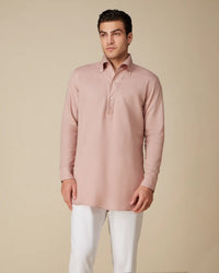 Pink Cotton Linen Popover Kurta