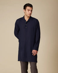 Navy Cotton Linen Side Pleated Kurta