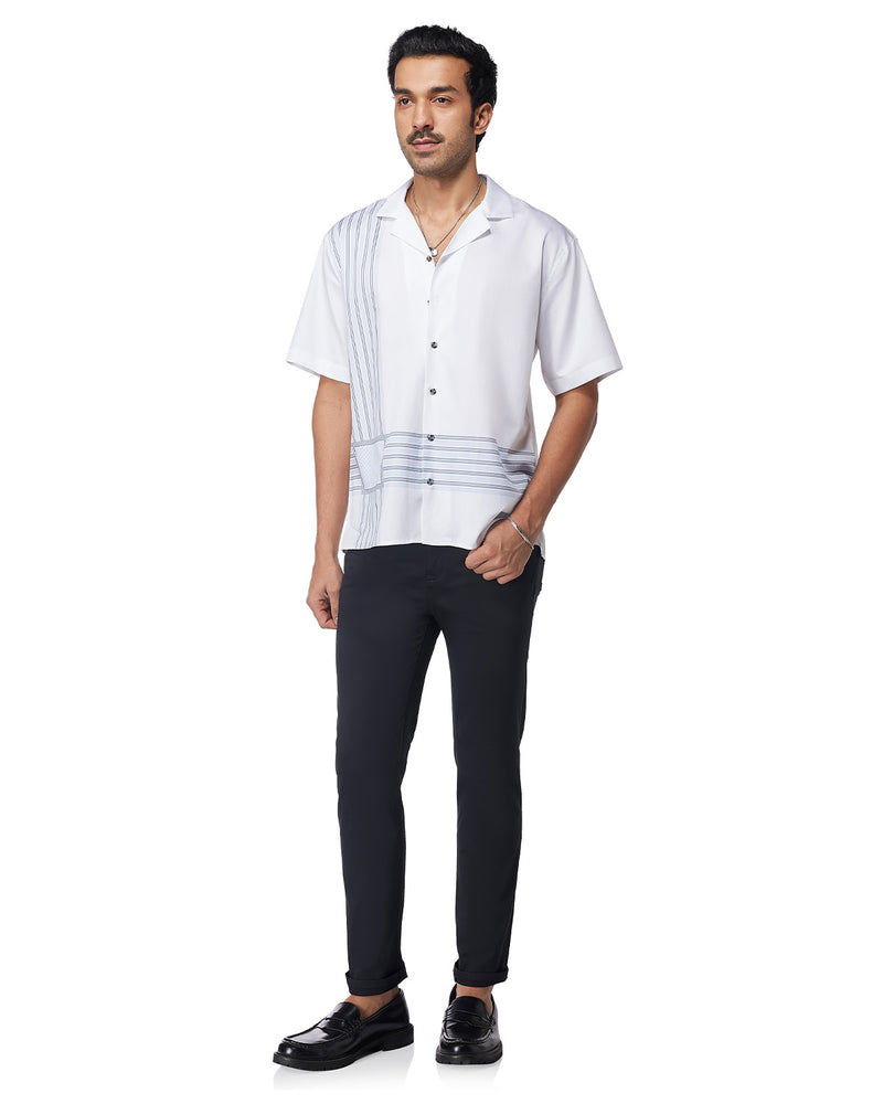 White & Purple Line Printed Shirt