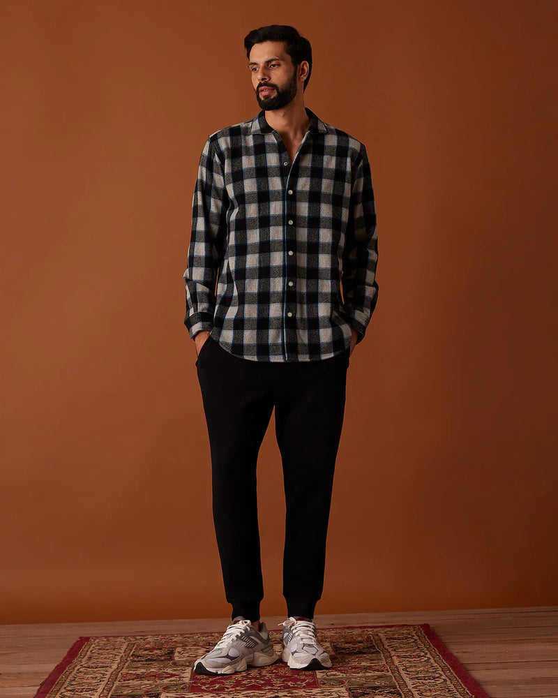 Japanese Grey & Black Blended Wool Flannel Checked Shirt