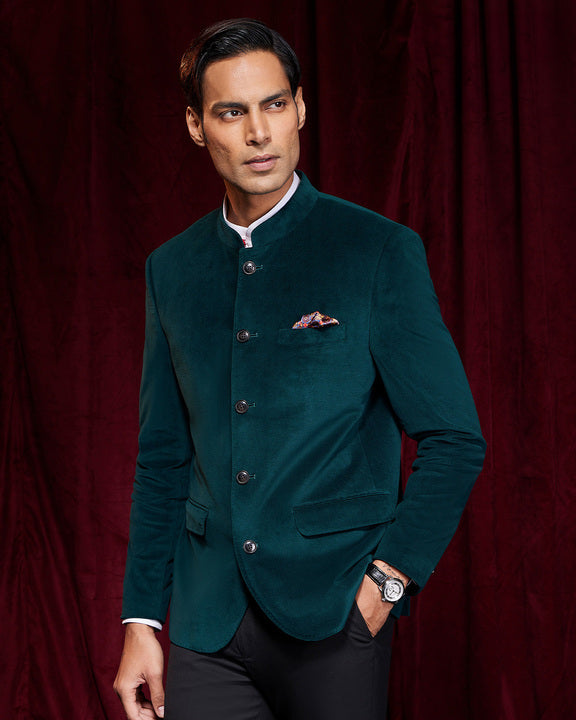 BSC x ALB | Velvetine Bandhgala Jacket - Green