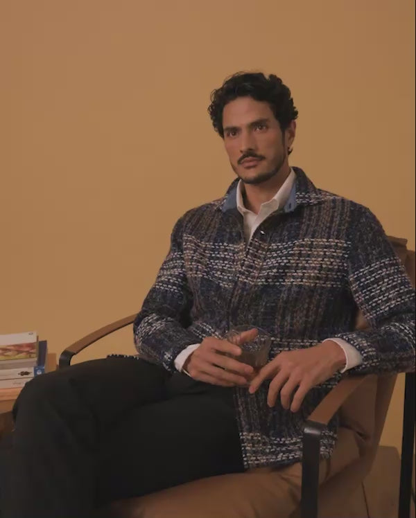 Japanese Hillcrest Tweed Shacket - Navy