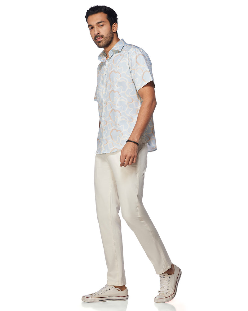 Beige & Blue Line Printed Shirt