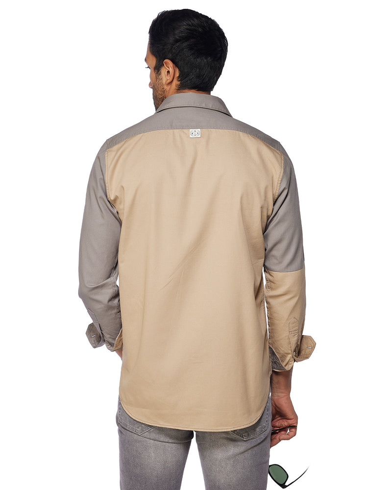 Beige Cut & Sew Twill Shirt
