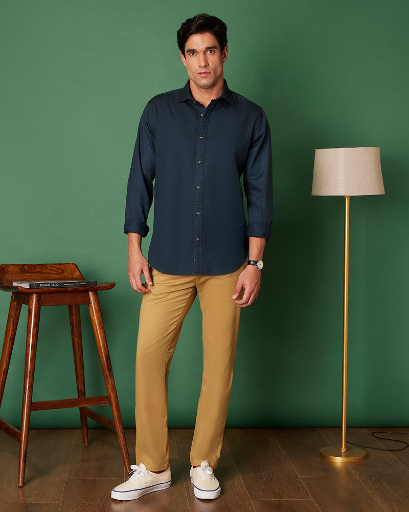 Teal Distressed Cotton Twill Shirt