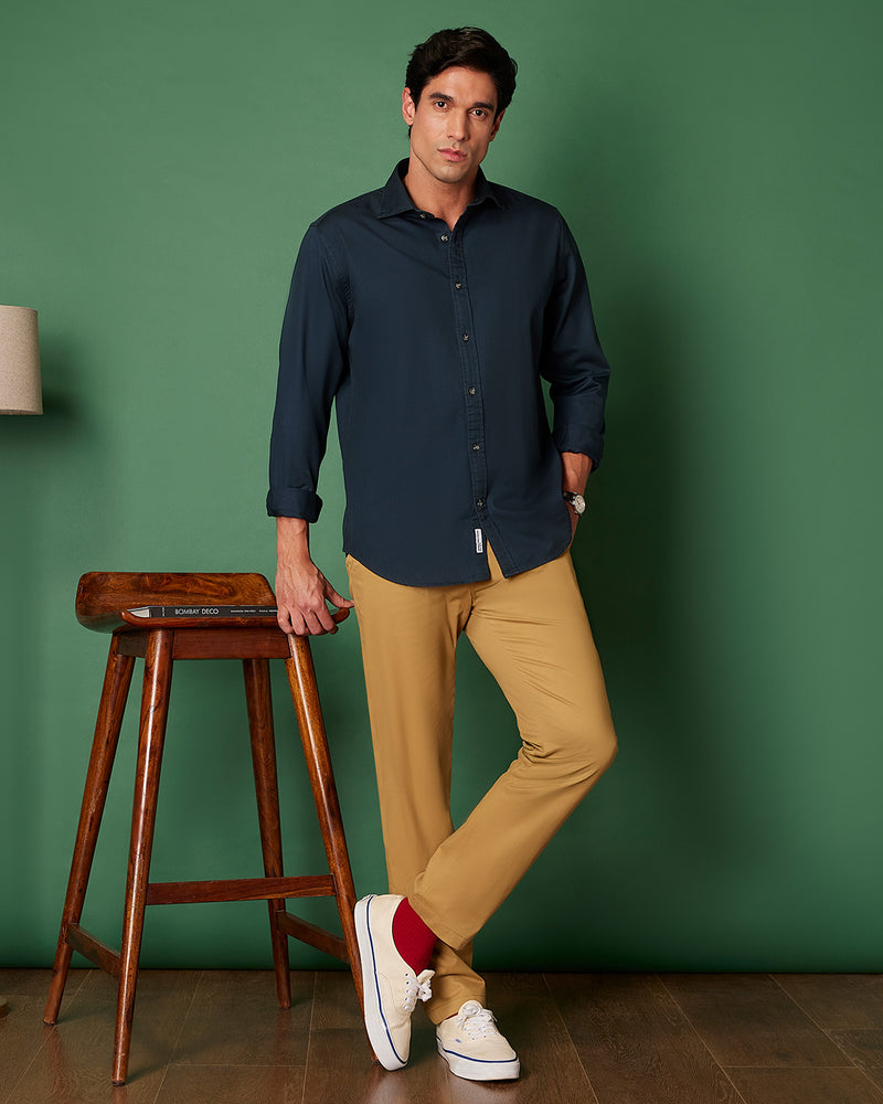 Teal Distressed Cotton Twill Shirt